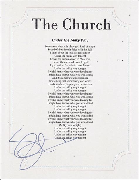 THE CHURCH STEVE KILBEY SIGNED UNDER THE MILKY WAY LYRIC SHEET 2B ...