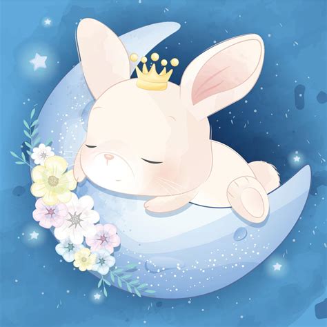 Cute bunny sleeping in the moon illustration 2069191 Vector Art at Vecteezy