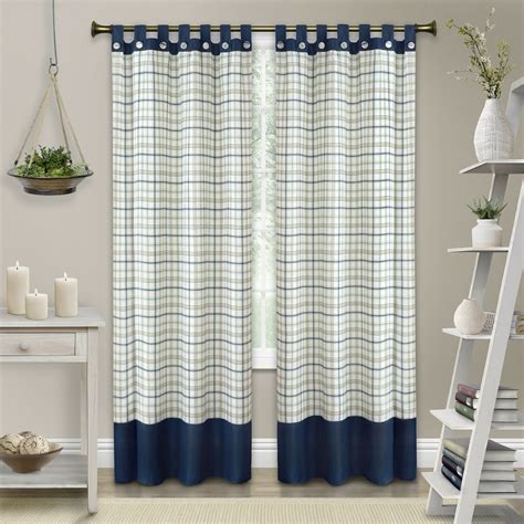 2 Pack: Shabby Farmhouse Plaid Tab Top Tattersall Window Curtains - Navy, 84 in. Long - Walmart ...