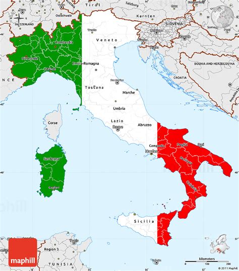 Flag Simple Map of Italy, single color outside, borders and labels