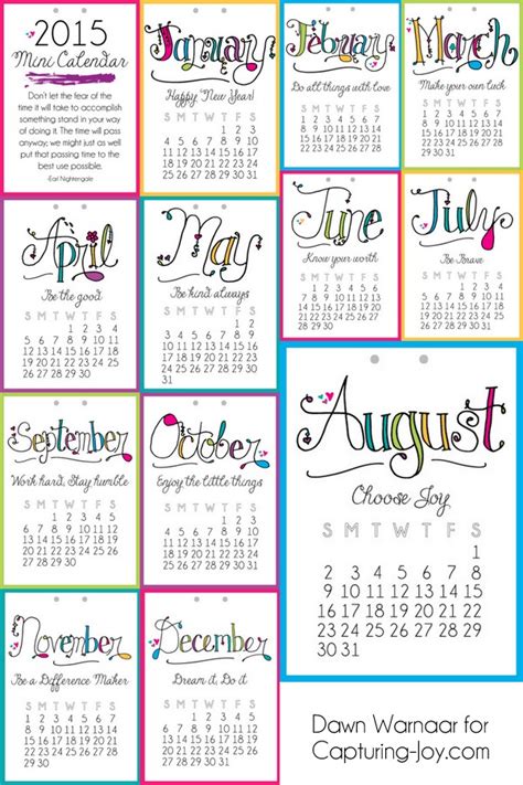 2015 Printable Mini Calendar - Capturing Joy with Kristen Duke