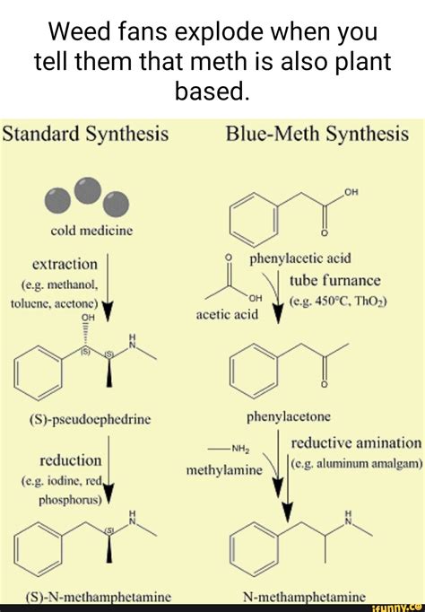 Weed fans explode when you tell them that meth is also plant based. Standard Synthesis Blue-Meth ...