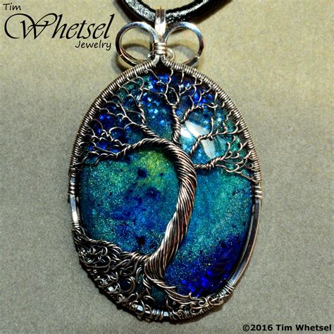 Sterling & Fine Silver Wire Wrap Tree of Life Pendant - Galaxy Glow Orgonite - Handmade Jewelry ...