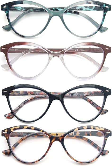 Amazon.com: Women Reading Glasses 4 Set Cateye Readers Glasses Reading ...