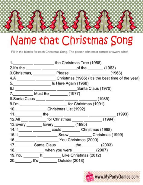 Free Printable Name that Song Christmas Game