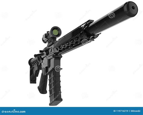 Modern Army Assault Rifle With Silencer - Closeup Shot Stock Image ...