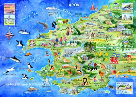 Map of Pembrokeshire - a painting of the county in west Wales