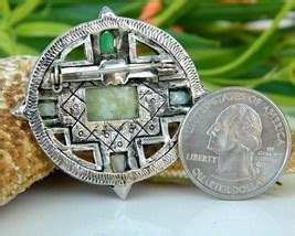 Vintage Scottish Celtic Cross Kilt Brooch Pin Pewter Multi Stone Agate - Pins, Brooches