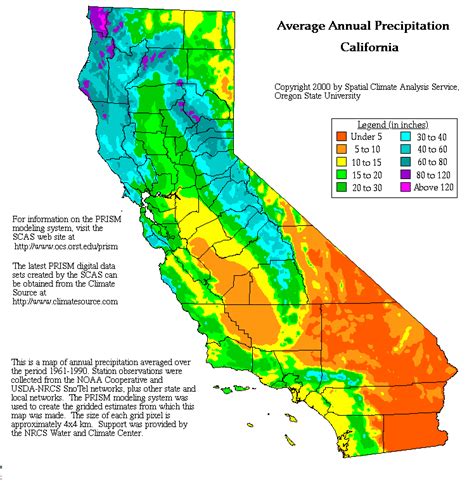 Average annual precipitation in California, Oregon State University