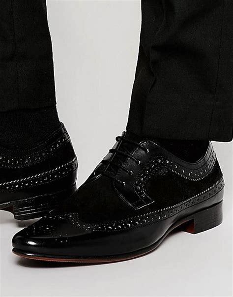 Lyst - ASOS Brogue Shoes In Black Leather And Suede Mix in Black for Men