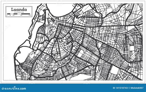 Mapa Da Cidade De Luanda Angola No Estilo Retro Ilustração Preto E ...