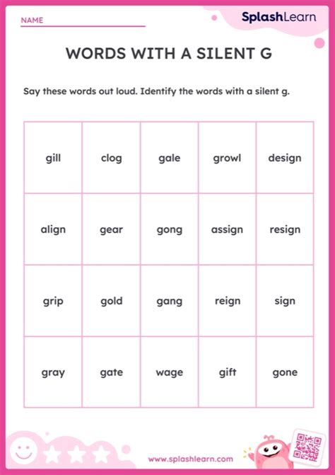 Words With a Silent G — Printable ELA Worksheet