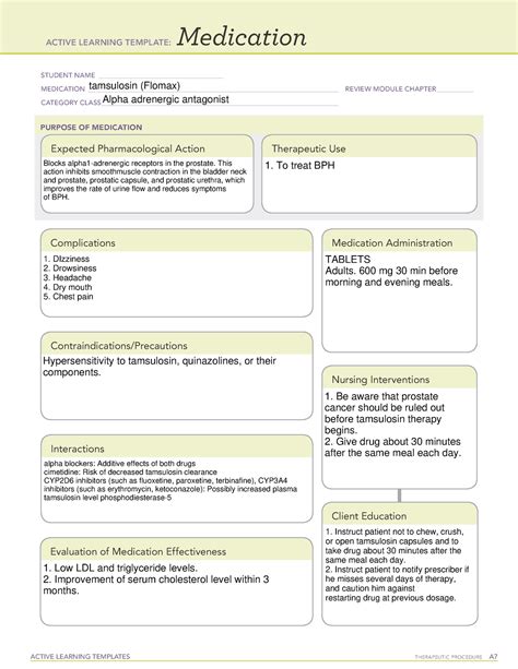 Tamsulosin (Flomax) - Medication - ACTIVE LEARNING TEMPLATES THERAPEUTIC PROCEDURE A Medication ...