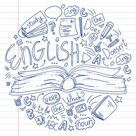 English Courses. Doodle Vector Concept Illustration of Learning English Language. Stock Vector ...