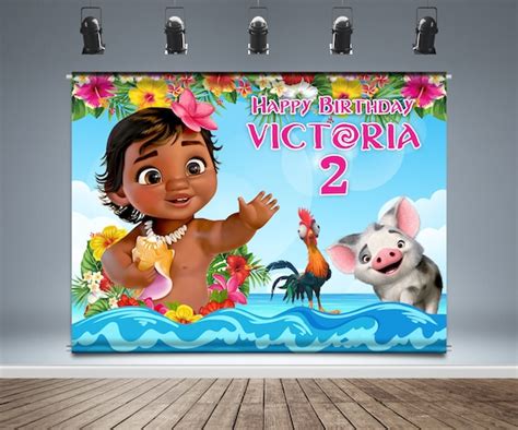 Baby Moana Backdrop Banner Pua Pig Hei Hei Rooster Ocean - Etsy