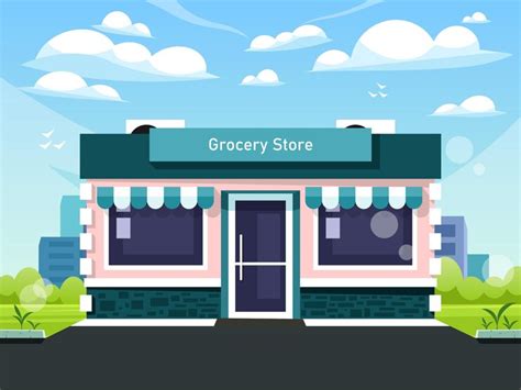 Premium Vector | Grocery store front view Grocery shop facade Store ...