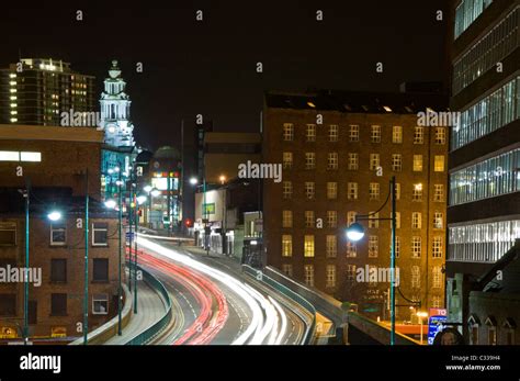 The Main A6 Road, Stockport Town Hall & Town Centre at Night, Stockport ...