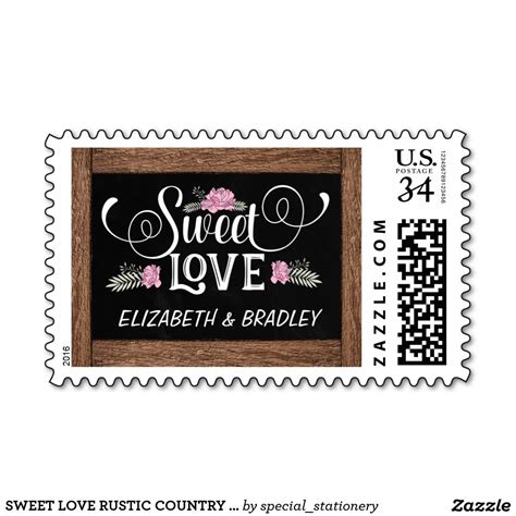 SWEET LOVE RUSTIC COUNTRY CHALKBOARD POSTAGE | Wedding postage stamps ...