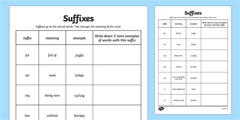 Suffixes Worksheet - Teaching Resource - Twinkl