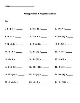 Adding Positive and Negative Numbers II Worksheet by Kris Milliken