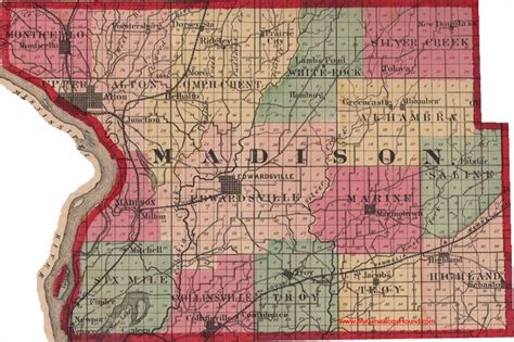 Madison County, Illinois 1870 Map with Major Cities and Roads