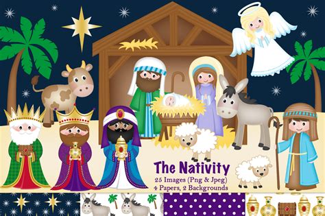 Christmas Nativity clipart, Nativity scene graphics & illustrations By ...