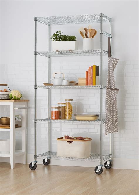 TRINITY EcoStorage 5-Tier NSF Wire Shelving Rack with Wheels, 36 by 18 ...