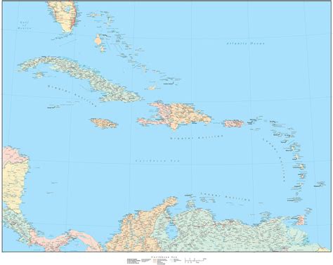 Digital Caribbean Sea Map - Adobe Illustrator Format