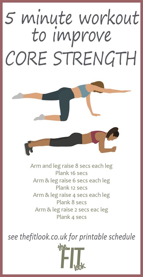 Free printable - 5 minute core workout - The Fit Look | Ab workout plan ...