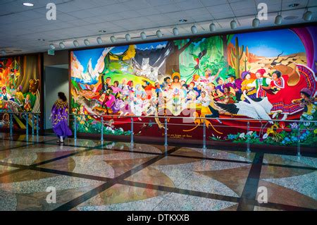 Colorful mural titled "In Peace & Harmony with Nature", by Leo Tanguma, Denver International ...