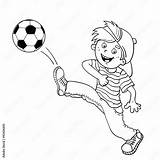 Coloring Page Outline Of A Boy Kicking soccer ball Stock Vector  sketch template