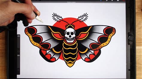 How to Draw a Tattoo Design of a Traditional Moth - YouTube