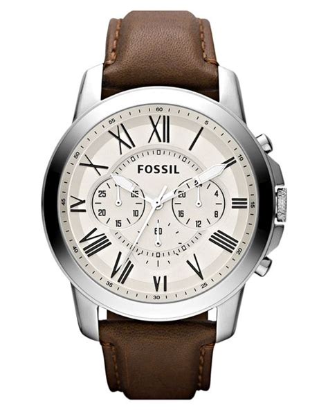 Fossil Men's Chronograph Grant Brown Leather Strap Watch 44mm Fs4735 in ...