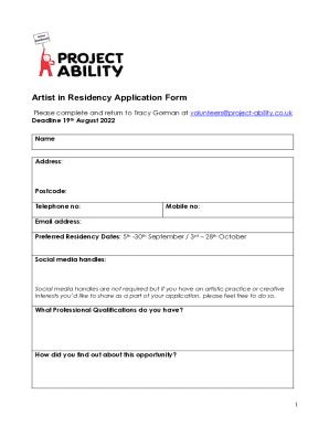 Fillable Online Artist in Residency Application Form Fax Email Print - pdfFiller