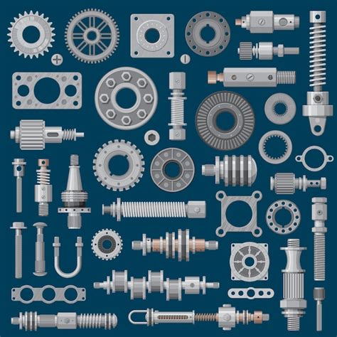 Premium Vector | Machinery parts icons, machine engine mechanisms and ...