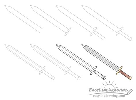 How to Draw a Sword Step by Step - EasyLineDrawing