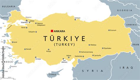 Türkiye, Turkey political map with capital Ankara. Republic of Türkiye ...