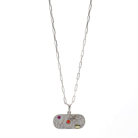 Egyptian Spiritual Symbols Silver Chain Necklace - Silver | Ebru ...