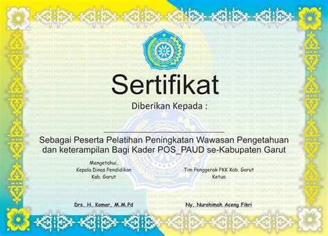 Desain Sertifikat POS PAUD PKK - Desain Kampungan