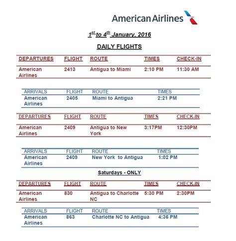 Antigua News: AA Flight Schedule: January 2016