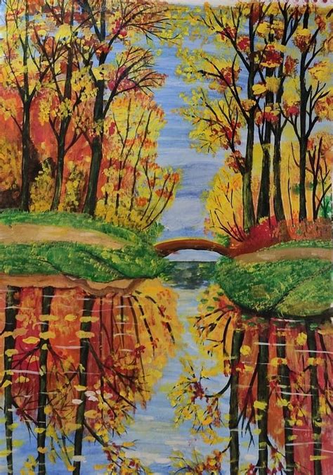 Trees with reflection in water Acrylic painting Painting by Sindhu ...