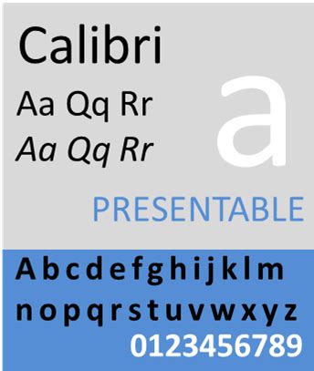 Calibri is a free and usable system font. See this specimen, sample for it’s style. Selection ...