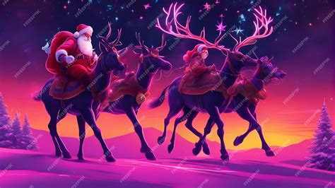 Premium Photo | Santa Claus and reindeers in the winter forest 3D rendering