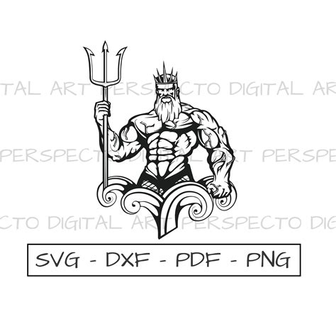 Poseidon Holding Trident Vector Svg, Poseidon Sea God Neptune Vector Clip Art Drawing Cut File ...