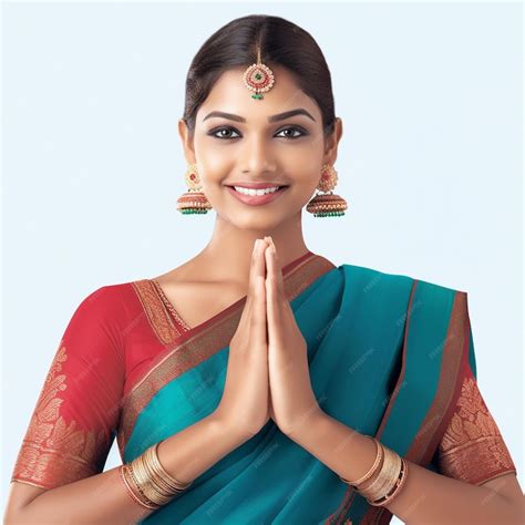 Premium Photo | Sri Lankan Young Tamil Woman Greeting Ayubowan Namaste Hand Gesture