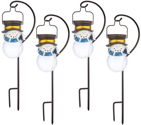 Set of 4 Hanging Solar Powered Snowman Lights with Stands - Page 1 — QVC.com