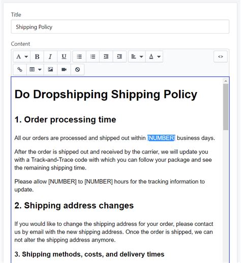 Shopify Shipping Policy Template