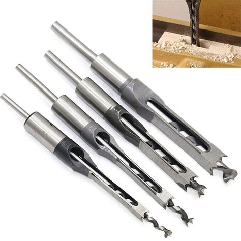 4PCS 6-16mm Woodworking Square Hole Drill Bits Wood Mortising Chisel ...