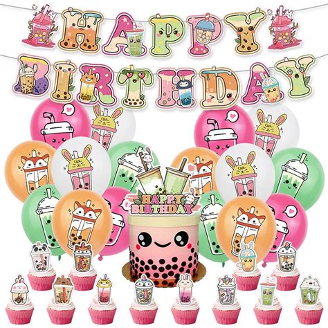 Buy IOSCDH 30cps Bubble Tea Party Decorations Boba Tea Birthday Party Supplies Cake Topper ...