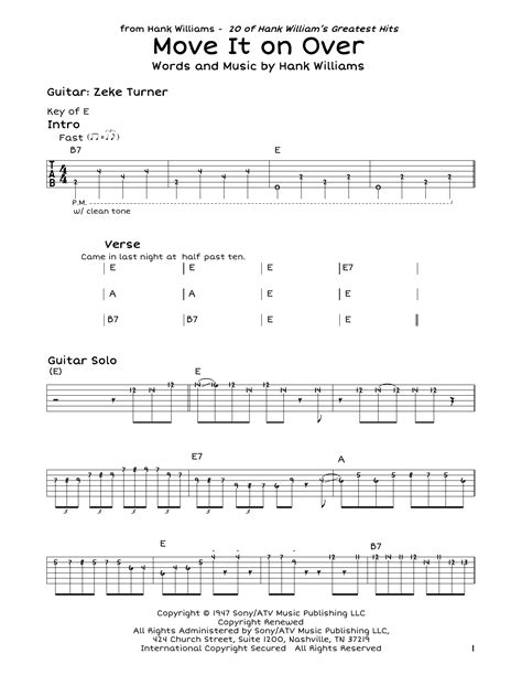 Move It On Over by Hank Williams - Guitar Lead Sheet - Guitar Instructor